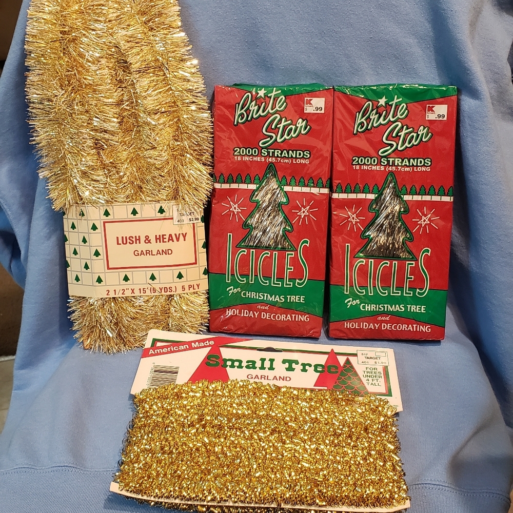 Vintage New 4pack Christmas Garland & Icicles Gold & Silver
